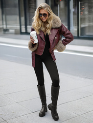 Dámska kožená bunda bordová OZONEE JS/61M8512/6