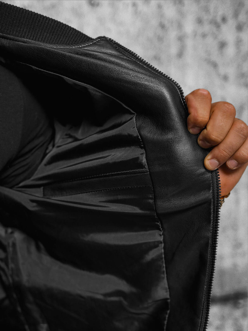 Pánska Koženková Bunda Čierna OZONEE JS/11Z8107