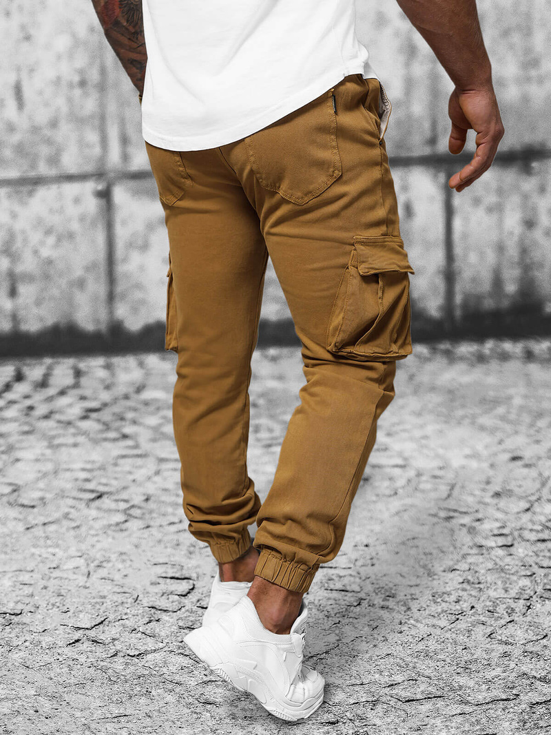 Pánske chino jogger nohavice tmavý camel OZONEE NB/MP0105KSZ
