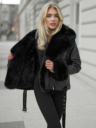 Dámska kožená bunda čierna OZONEE JS/61M8507/392AZ