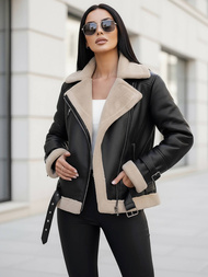 Dámska kožená bunda čierno-béžová OZONEE JS/11Z8177Z