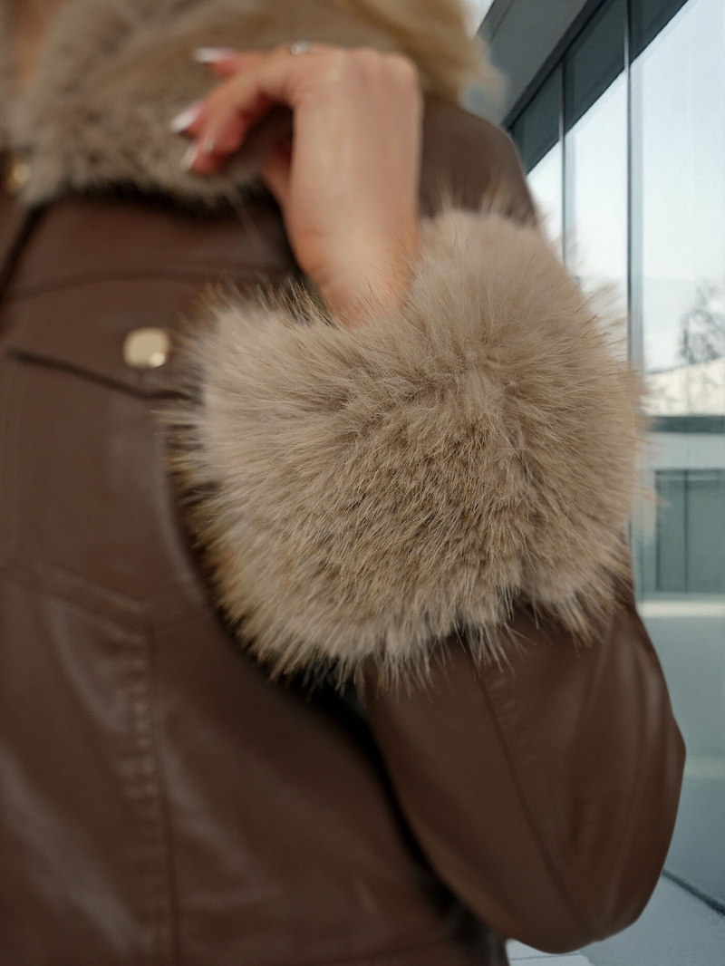 Dámska Kožená Bunda Čokoláda OZONEE JS/61M8513/158