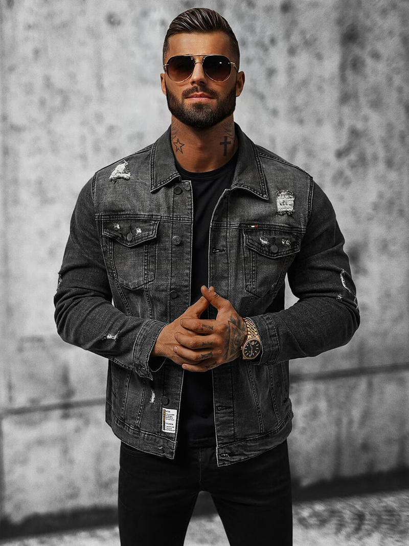 Pánska Riflová Bunda Čierna OZONEE NB/MJ515N