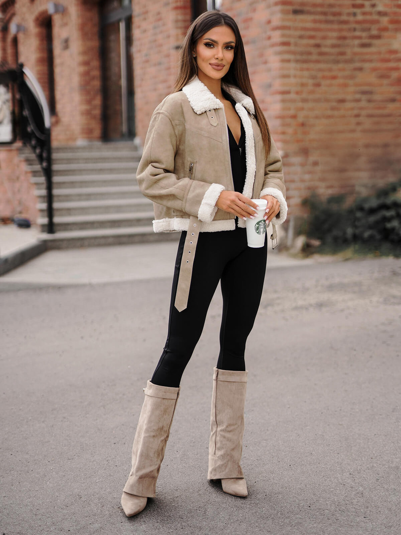 Dámska Kožená Bunda Béžová OZONEE O/81331