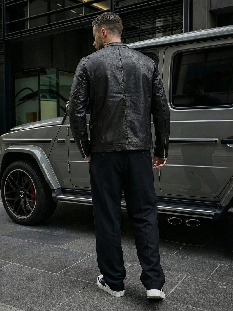 Pánska Koženková Bunda Čierna OZONEE JS/11Z8021