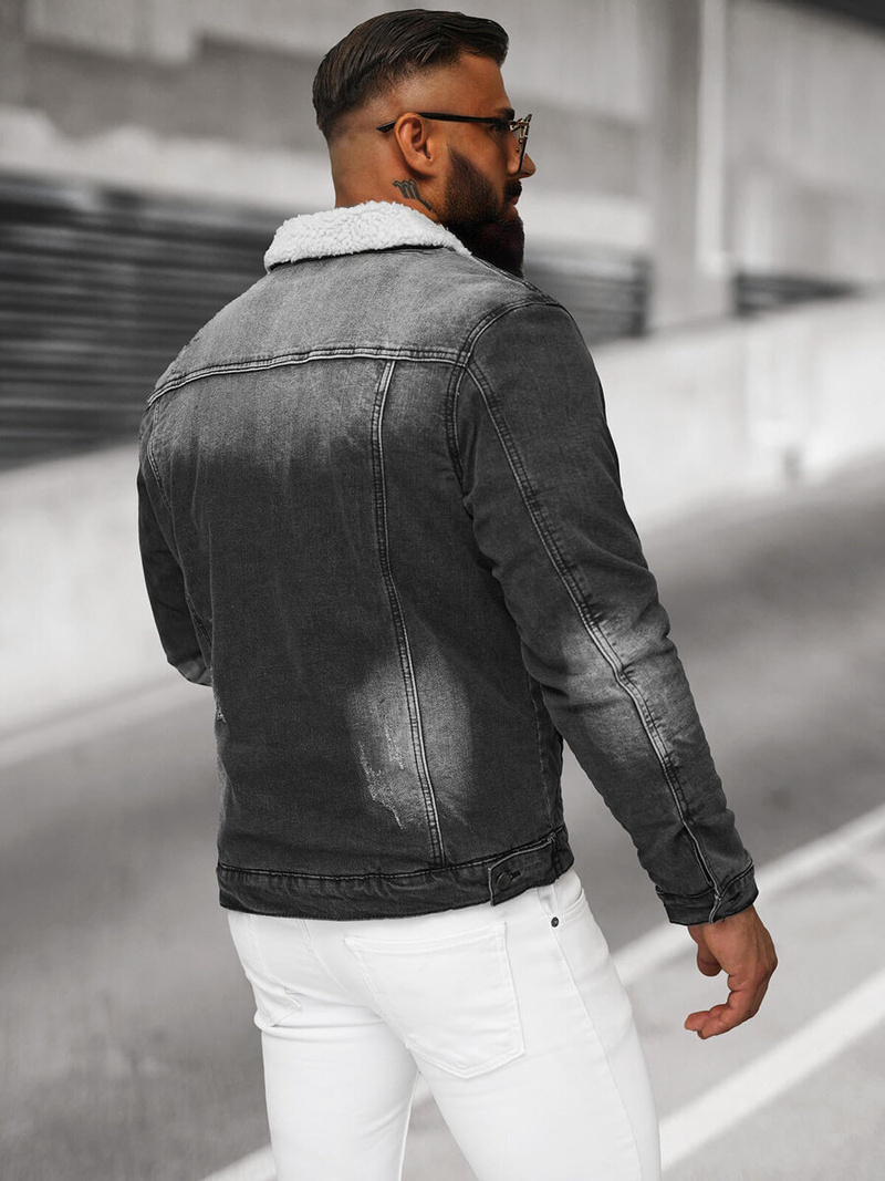 Pánska Riflová Bunda Šerpa Čierna OZONEE NB/MJ513N