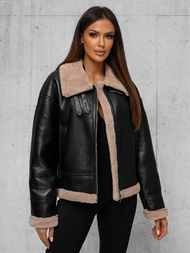 Dámska kožená bunda čierno-béžová OZONEE JS/11Z8176Z