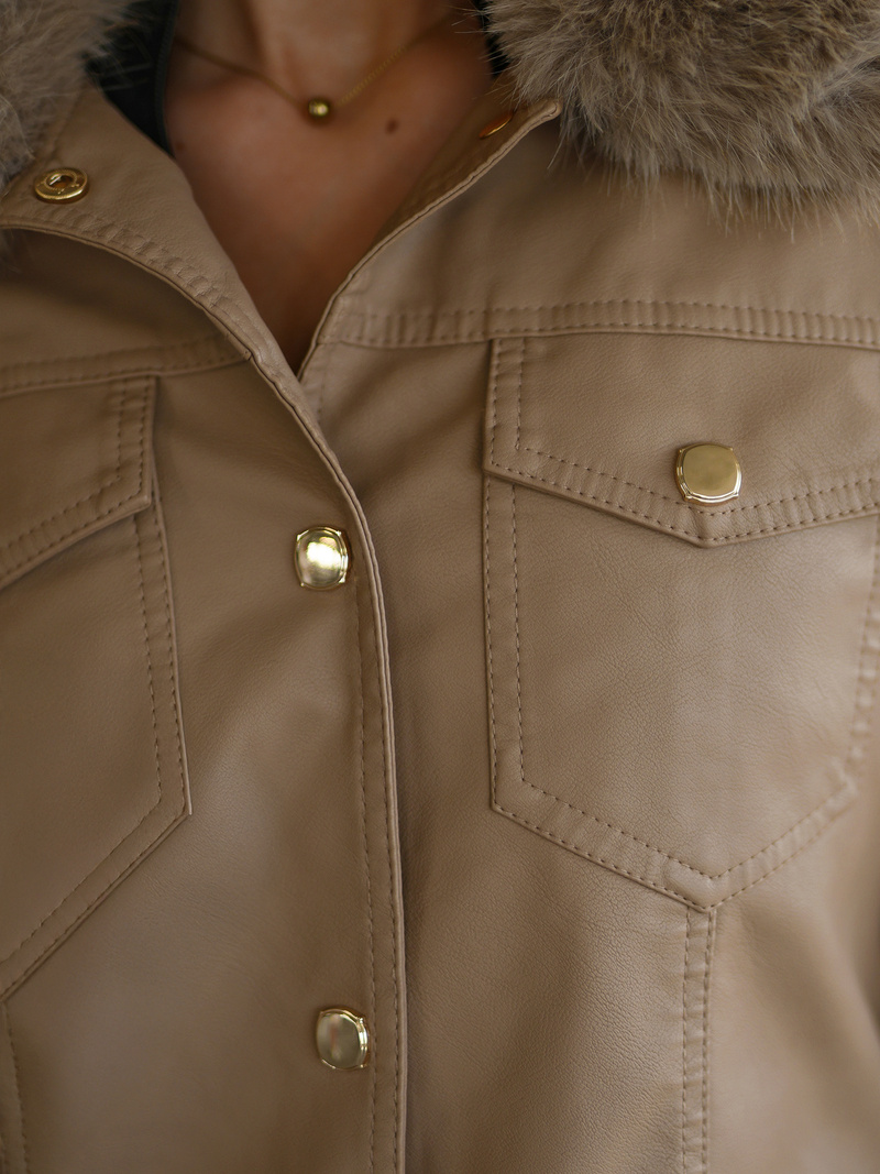 Dámska kožená bunda béžová OZONEE JS/61M8513/84