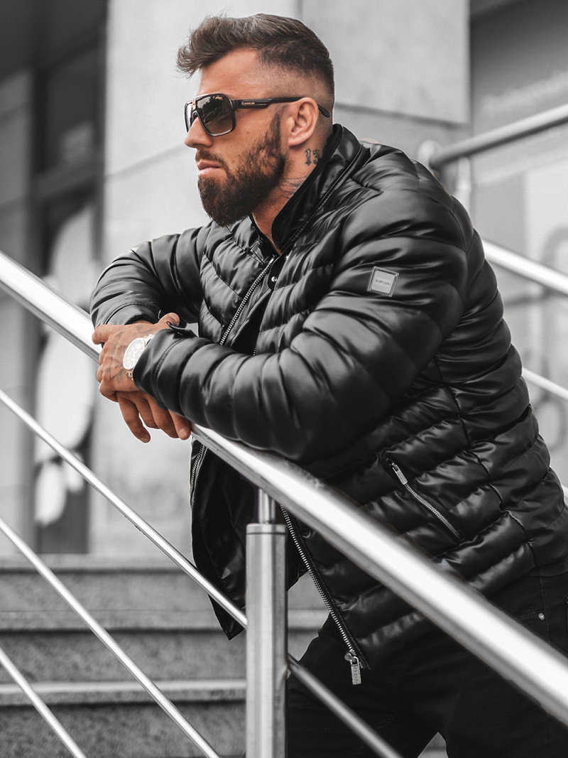 Pánska koženková bunda Čierna OZONEE O/9025Z