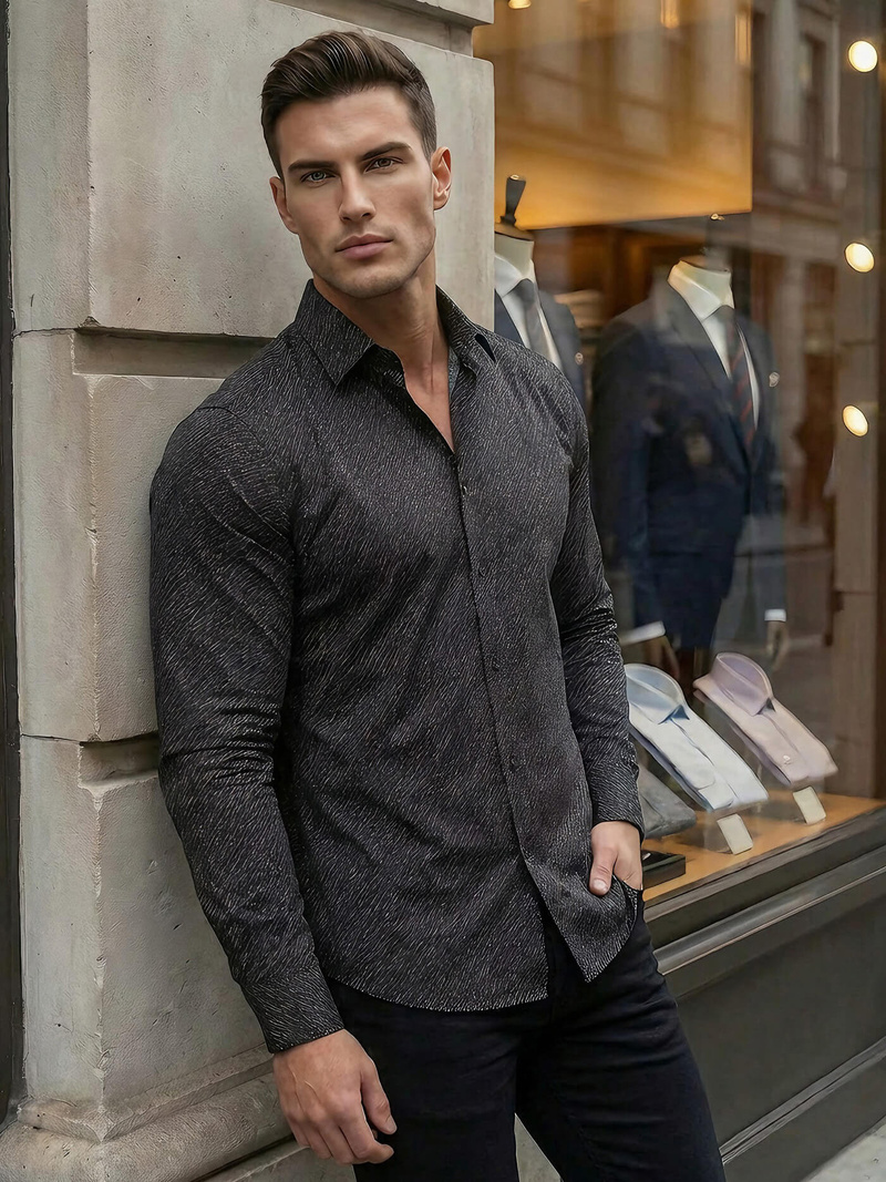 Pánska Košeľa Crna OZONEE V/V184Z