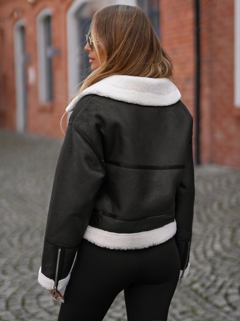 Dámska Kožená Bunda Čierna OZONEE JS/11Z8256