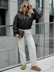 Dámska Kožená Bunda Čierna OZONEE JS/11Z8281Z