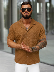 Pánska Košeľa s Krátkym Rukávom Hnedá OZONEE O/B2257