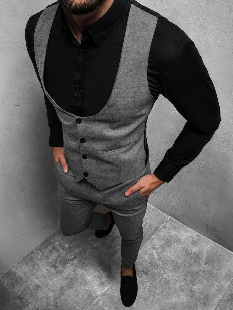 Pánska súprava - Vesta a chino nohavice, grafitová OZONEE DJ/5561