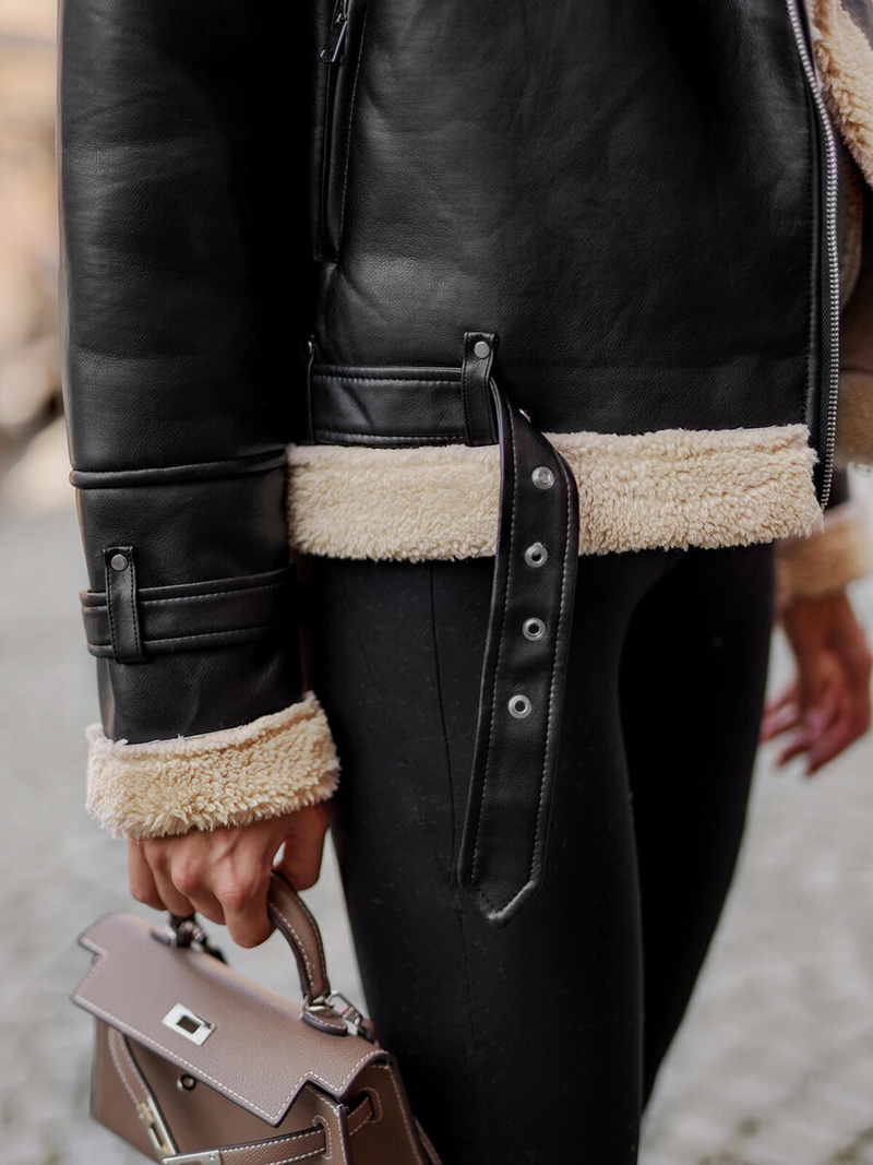 Dámska kožená bunda čierno-béžová OZONEE JS/11Z8177