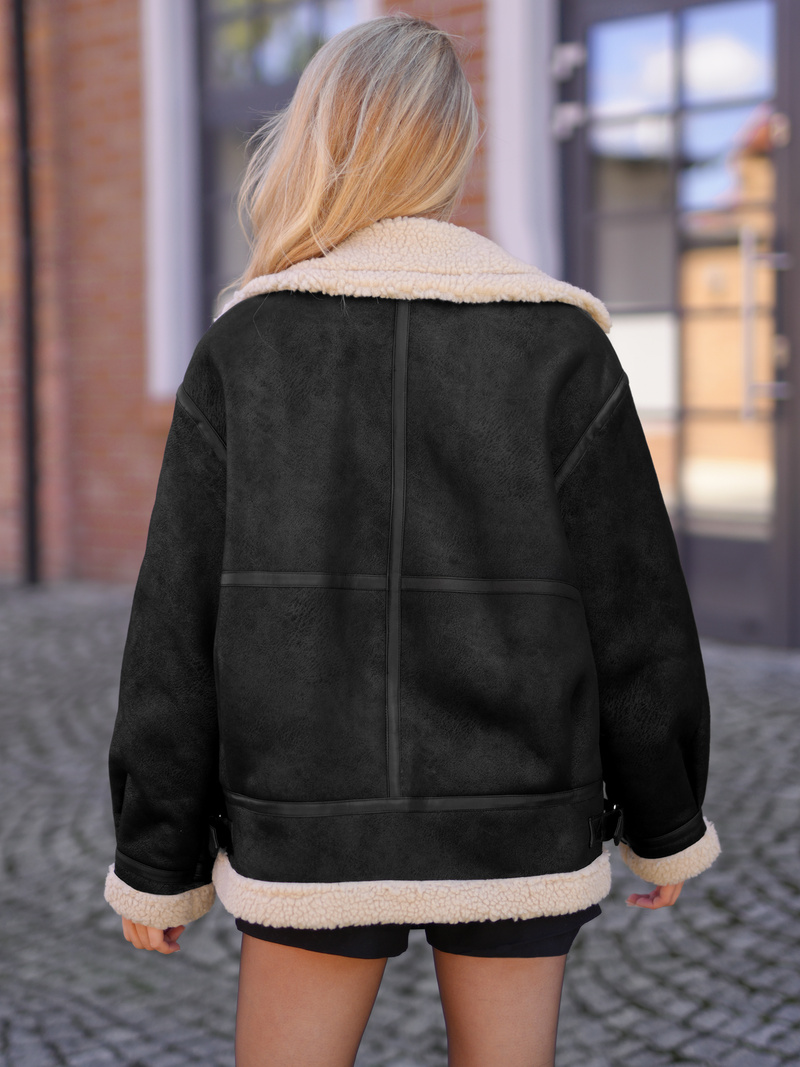 Dámska kožená bunda čierno-béžová OZONEE JS/61M8502/392B