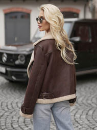 Dámska Kožená Bunda Čokoláda OZONEE JS/61M8501/158Z