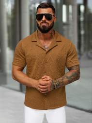 Pánska Košeľa s Krátkym Rukávom Hnedá OZONEE O/B2256