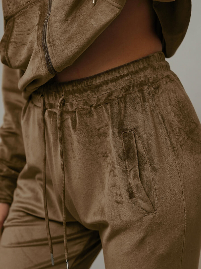 Dámska Velúrová Tepláková Súprava Svetlo Hnedý OZONEE JS/8C1176/162Z