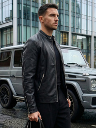 Pánska Koženková Bunda Čierna OZONEE JS/11Z8027