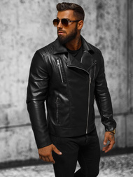 Pánska Koženková Bunda Čierna OZONEE JS/11Z8056