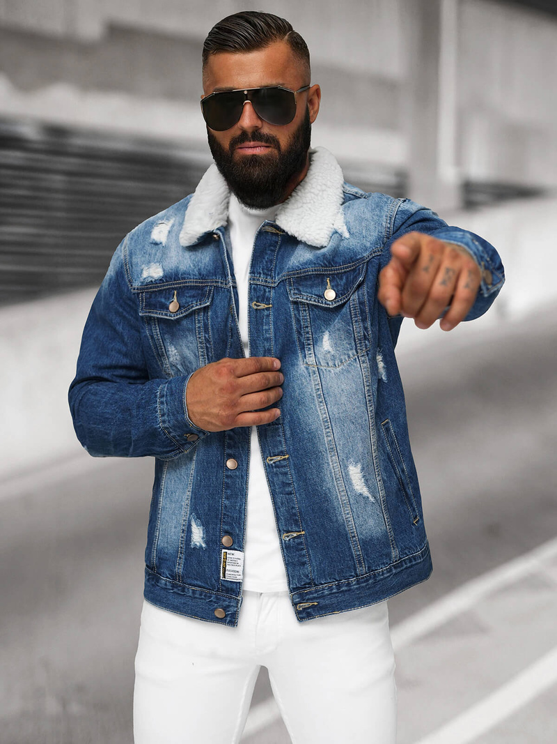 Pánska Riflová Bunda Šerpa Modrá OZONEE NB/MJ502BZ