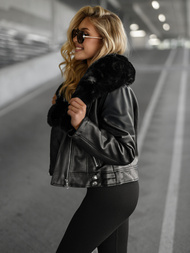 Dámska kožená bunda čierna OZONEE JS/61M8508/392A