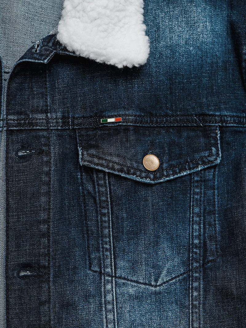 Pánska Riflová Bunda Šerpa Tmavomodrá OZONEE NB/MJ516BSZ