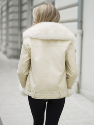 Dámska kožená bunda ecru OZONEE JS/61M8507/280Z