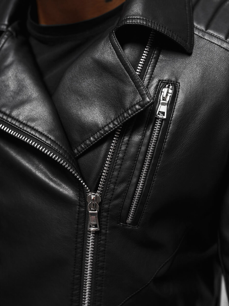 Pánska Koženková Bunda Čierna OZONEE JS/11Z8056