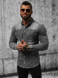 Pánska riflová košeľa sivá OZONEE NB/MC712G