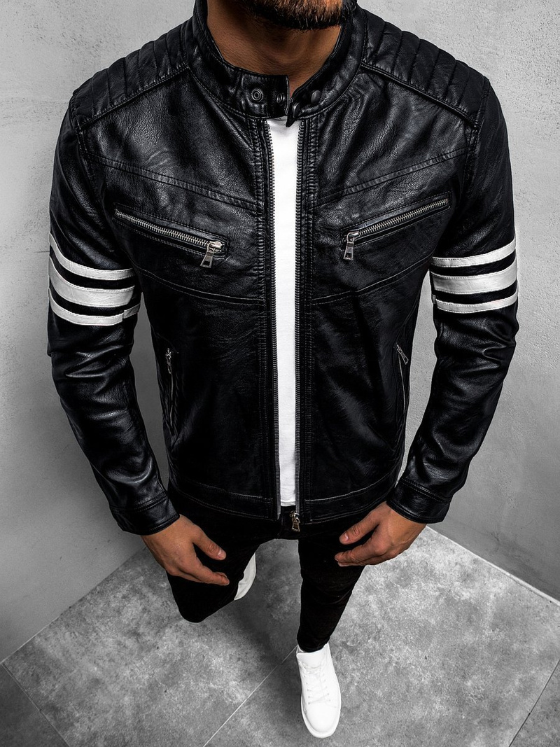 Pánska koženková bunda Čiernobiela OZONEE YD/BF59359Z