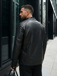 Pánska Koženková Bunda Čierna OZONEE JS/11Z8138