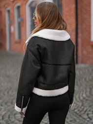 Dámska Kožená Bunda Čierna OZONEE JS/11Z8256