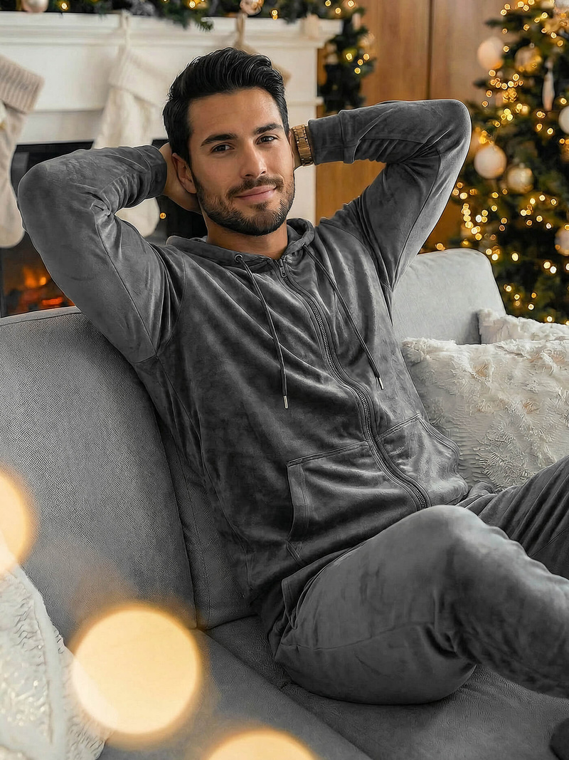 Pánska Velúrová Tepláková Súprava Grafitová OZONEE JS/8C1169/6Z