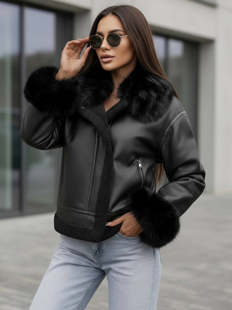 Dámska Kožená Bunda Čierna OZONEE JS/61M8505/392Z