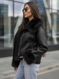 Dámska Kožená Bunda Čierna OZONEE JS/61M8505/392Z