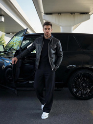 Pánska Koženková Bunda Čierna OZONEE JS/11Z8066