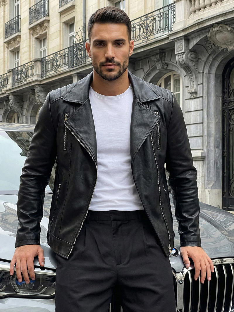 Pánska Koženková Bunda Čierna OZONEE JS/11Z8067Z