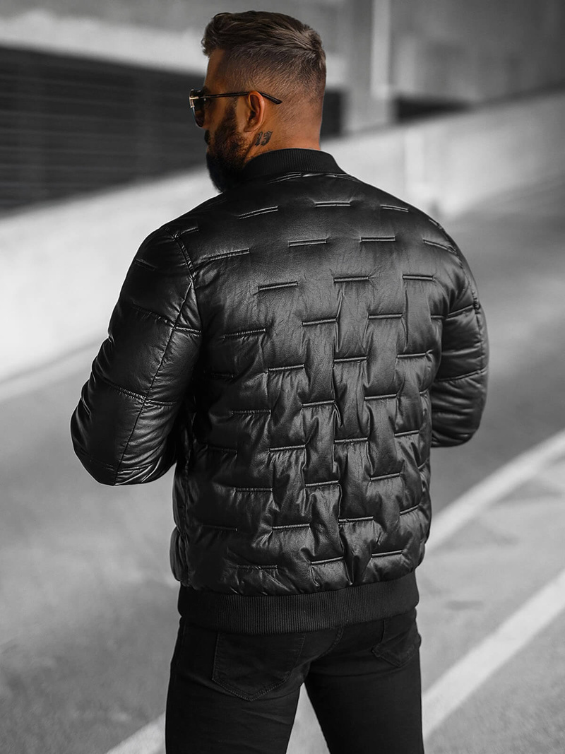 Pánska Koženková Bunda Čierna OZONEE O/11Z8099Z