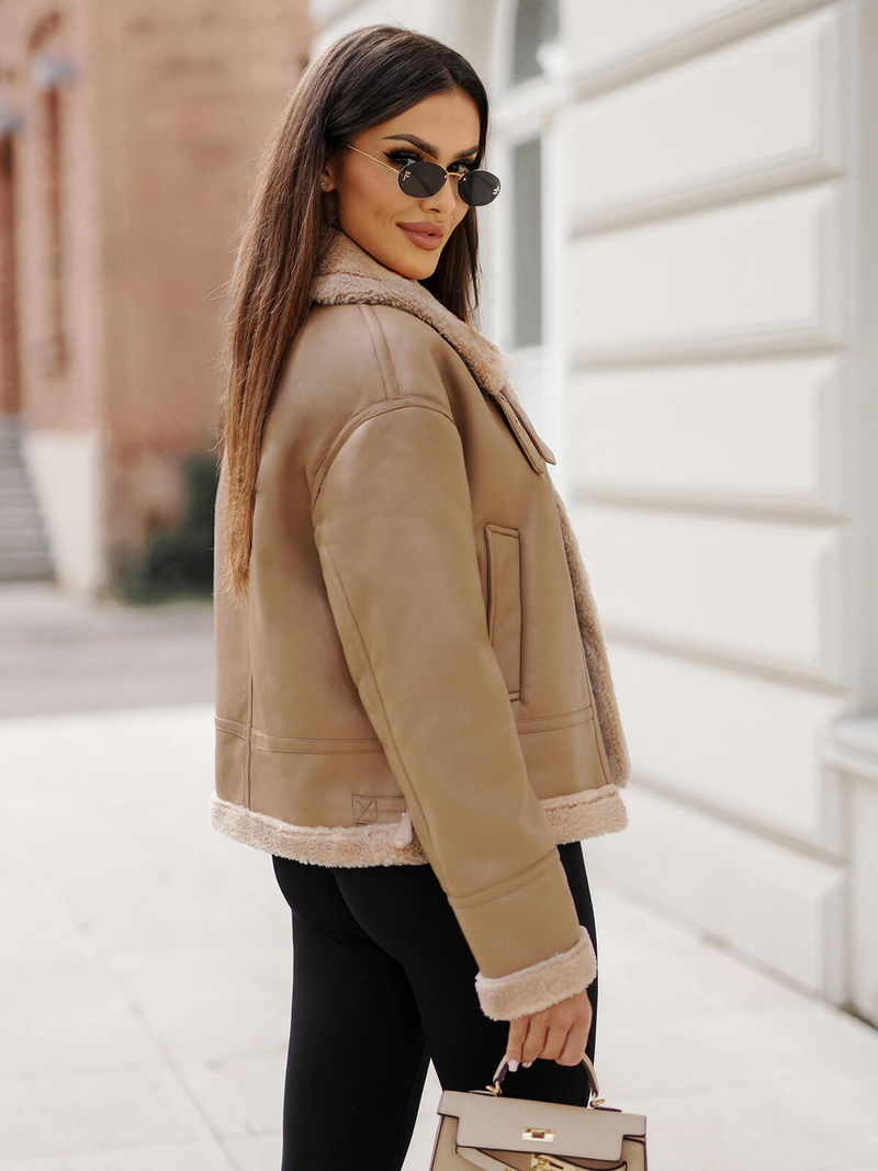 Dámska Kožená Bunda Béžová OZONEE JS/11Z8176