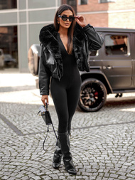 Dámska Kožená Bunda Čierna OZONEE JS/11Z8172