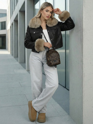 Dámska kožená bunda čierno-béžová OZONEE JS/61M8513/392B