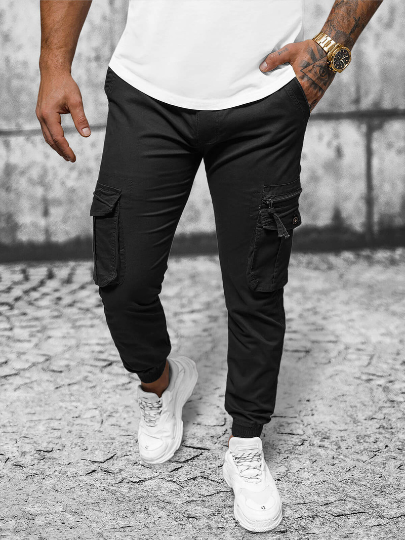 Pánske Chino Jogger Nohavice Čierne OZONEE NB/MP0201N