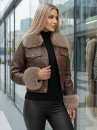 Dámska Kožená Bunda Čokoláda OZONEE JS/61M8513/158