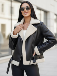 Dámska Kožená Bunda Čierno-Biela OZONEE JS/11Z8177Z