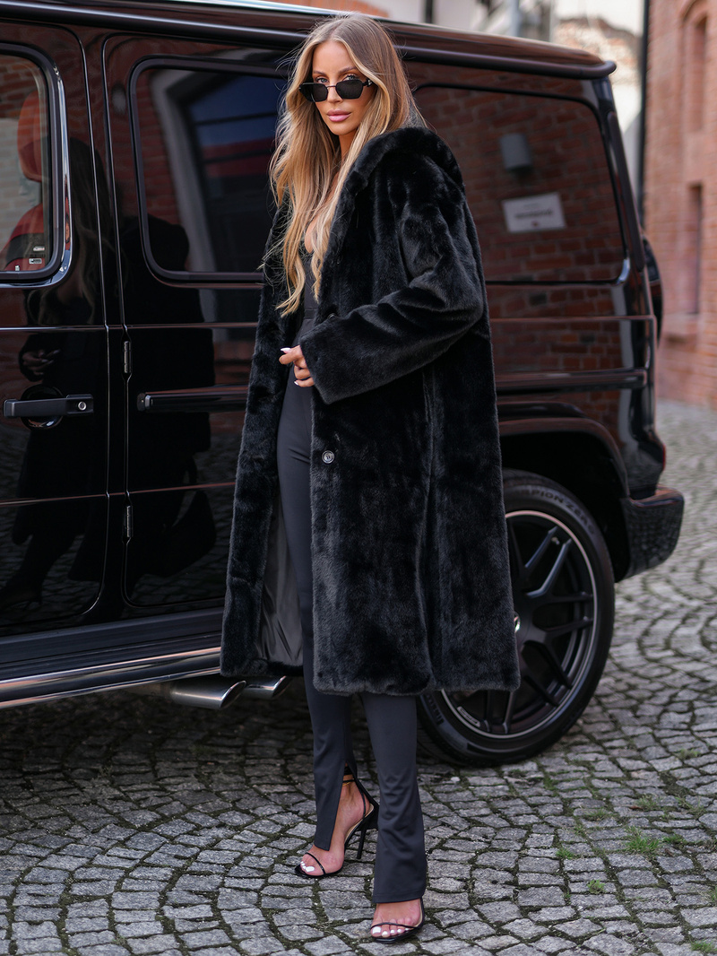 Dámska kožušinová zimná bunda čierna OZONEE JS/11Z8250