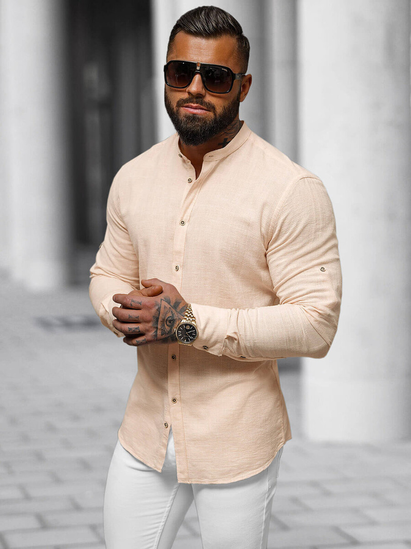 Pánska Košeľa Broskyňa OZONEE O/V85