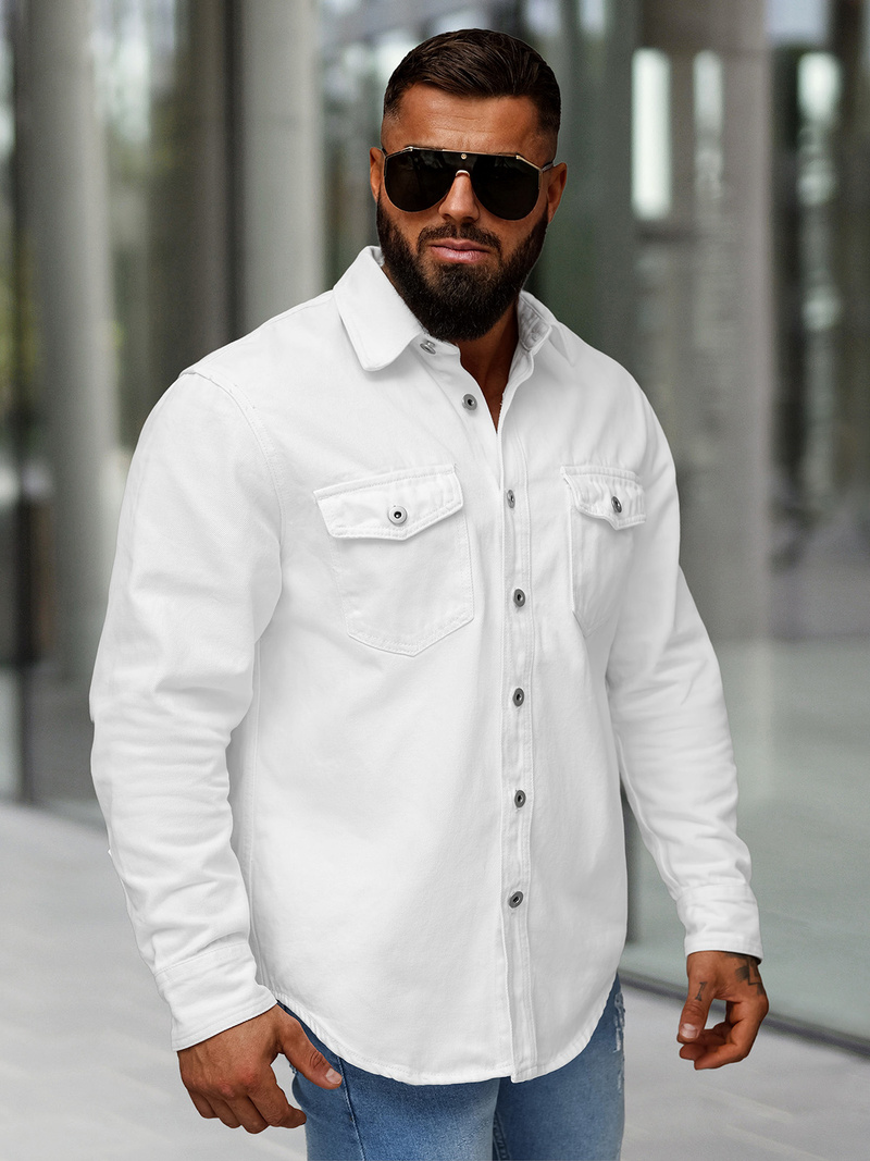 Pánska riflová košeľa biela OZONEE L/CA777/2