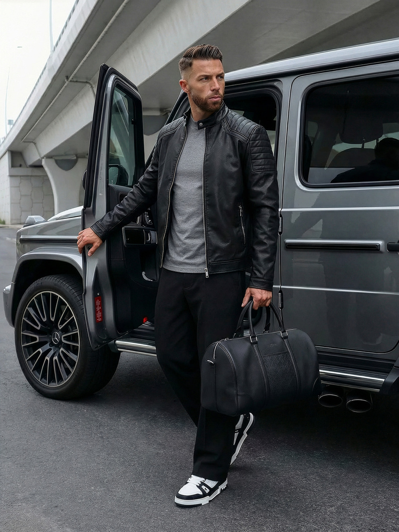 Pánska Koženková Bunda Čierna OZONEE JS/11Z8139